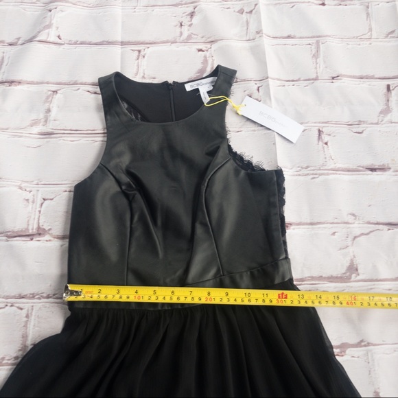BCBGeneration NWT Black Faux Leather/Lace Dress Flowy Bottom Women's Size 4 - Picture 10 of 13